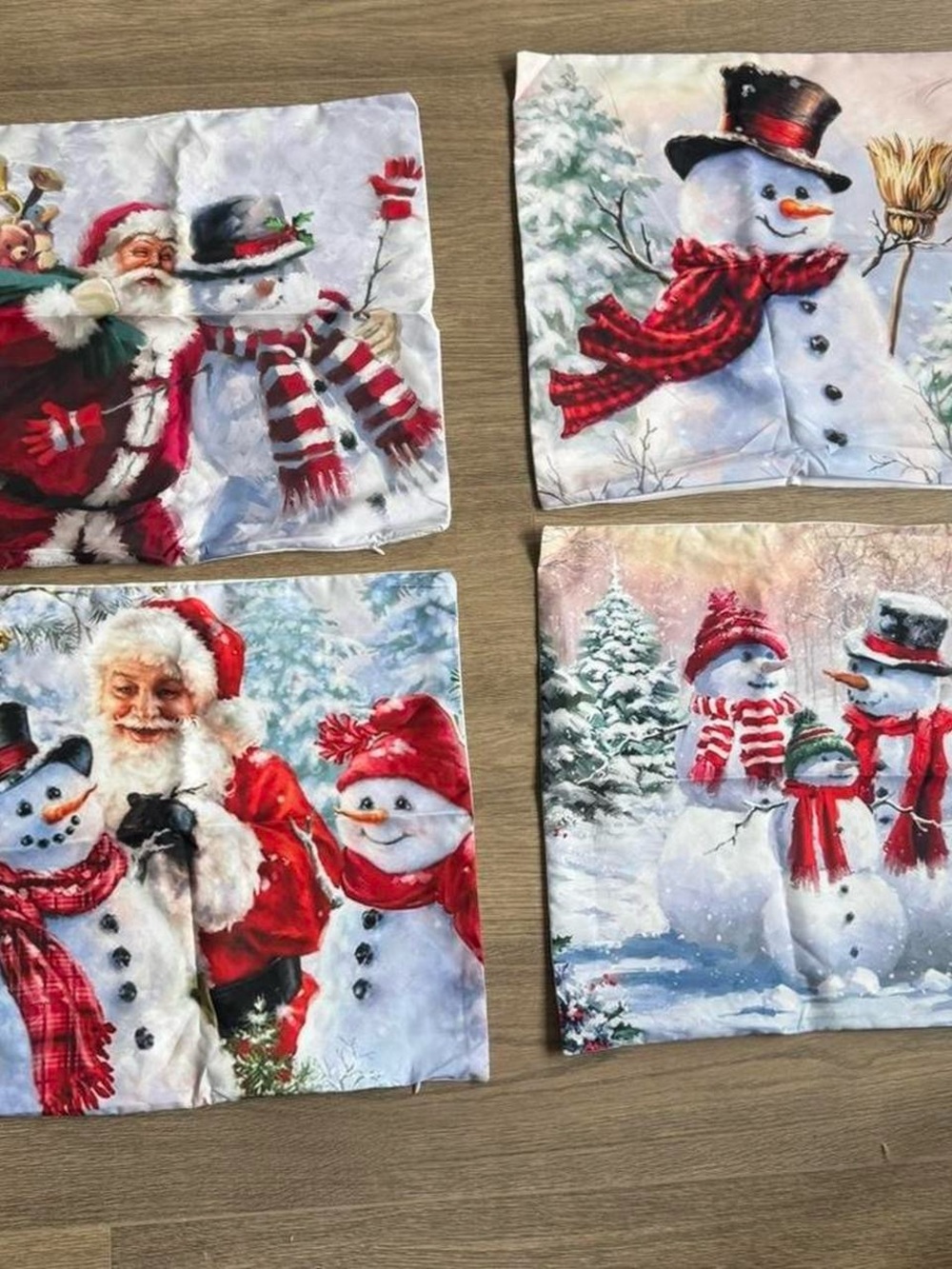 4 New Holiday Santa & Snowman Decorative Throw Pillow Covers -